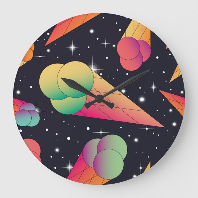 Retro Ice Cream, Cosmic Neon. Large Clock (Front)