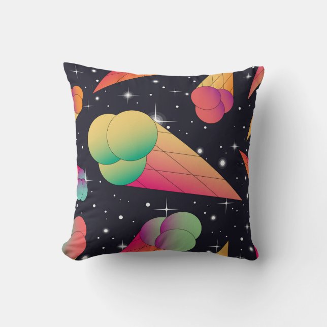 Retro Ice Cream, Cosmic Neon. Throw Pillow (Front)