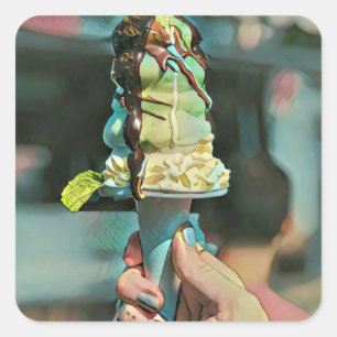 Retro ice cream popsicle square sticker