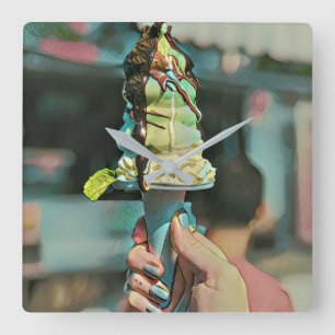 Retro ice cream popsicle square wall clock