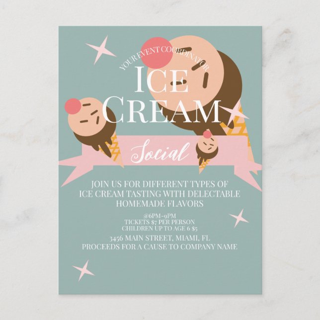 Retro Ice Cream Social Flyer Invitation  Postcard (Front)