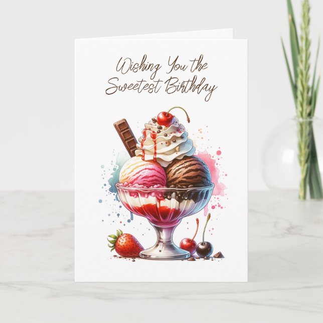 Retro Ice Cream Sundae and Colouring Page Birthday Card (Front)