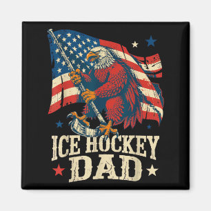 Retro Ice Hockey Aamerican Flag Ice Hockey Dad Magnet