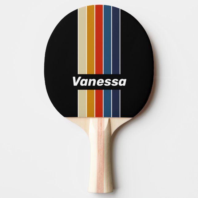 Retro Ice Rainbow Pin Striped with Name Ping Pong Paddle (Front)