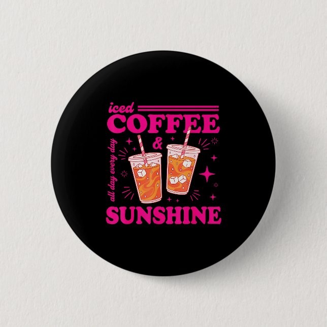 Retro iced coffee &amp; sunshine funny summer 2 inch round button (Front)