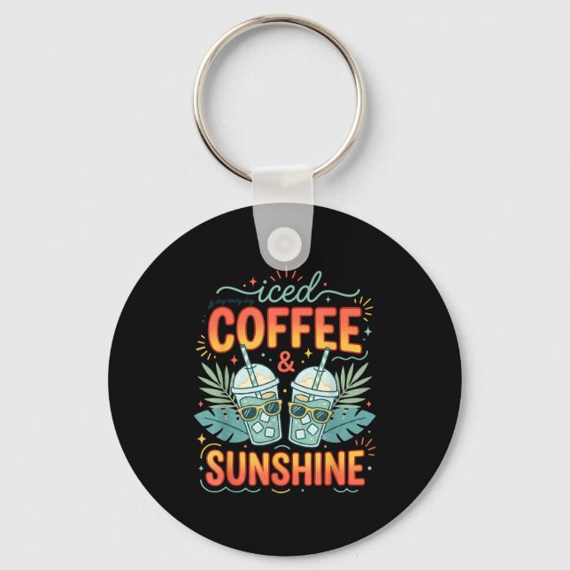 Retro iced coffee &amp; sunshine funny summer keychain (Front)