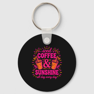 Retro iced coffee & sunshine funny summer keychain