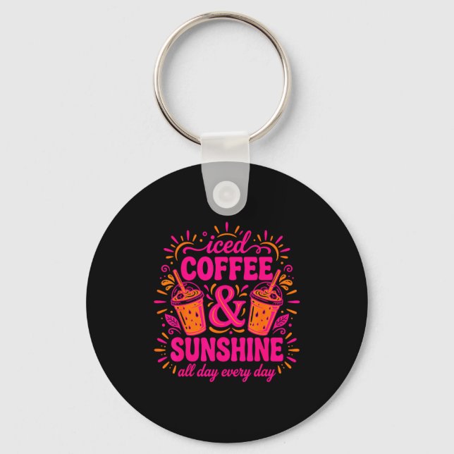 Retro iced coffee &amp; sunshine funny summer keychain (Front)