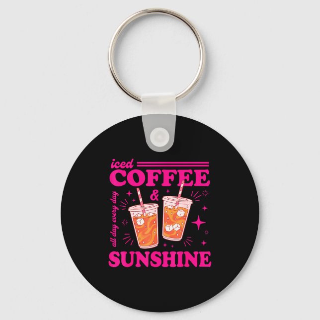 Retro iced coffee &amp; sunshine funny summer keychain (Front)