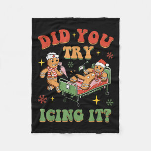 Retro Icu Nurse Christmas Gingerbread Did You Try  Fleece Blanket