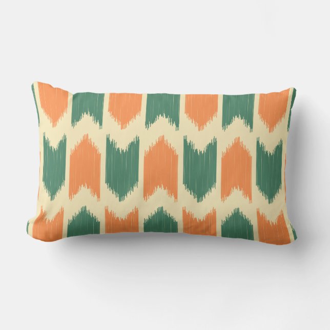 Retro Ikat pattern Orange and green  Lumbar Pillow (Front)