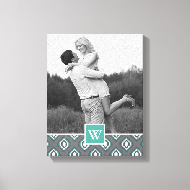 Retro Ikat Tribal Pattern | Photo with Monogram Canvas Print (Front)