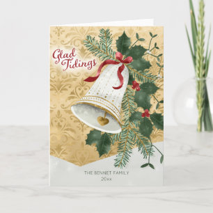 Retro Illustrated Bell Folded Christmas Holiday Card