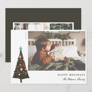 Retro Illustrated Christmas Tree Modern Holiday Card