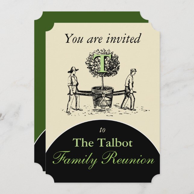 Retro Illustration Gardeners Tree Family Reunion I Invitation (Front/Back)