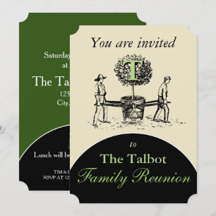 Retro Illustration Gardeners Tree Family Reunion I Invitation