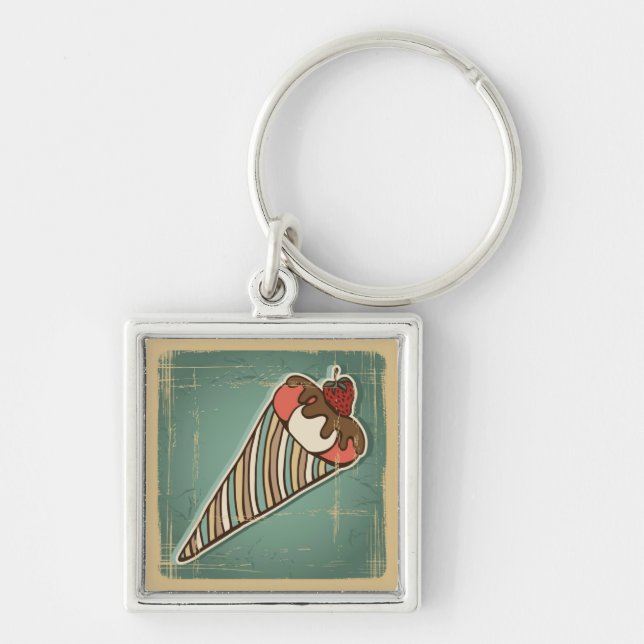 Retro Illustration of Ice Cream Keychain (Front)