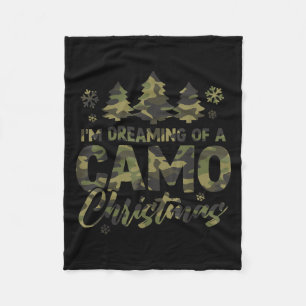Retro I'm Dreaming Of A Camo Christmas Camouflage  Fleece Blanket