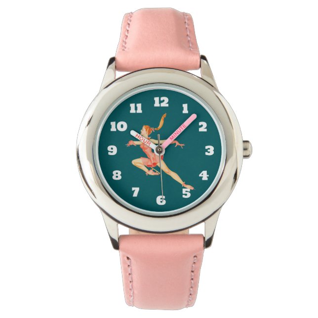 Retro Image of A Figure Skater In A Pink Outfit Watch (Front)