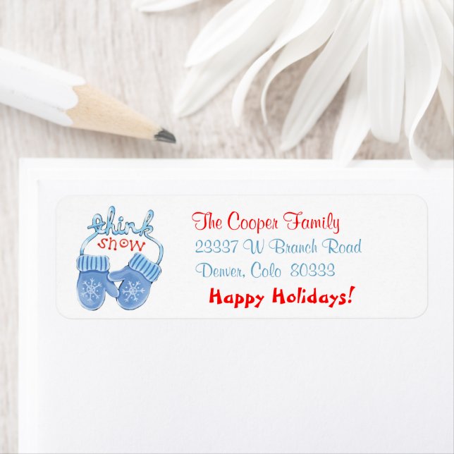 Retro Image Snow Mittens Return Address (Insitu)