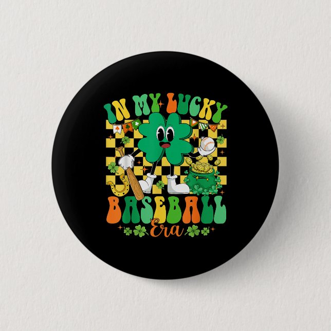 Retro In My Lucky Baseball Era St Patrick Day Base 2 Inch Round Button (Front)