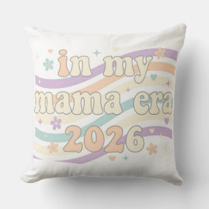 Retro In My Mama Era 2026 Pastel Groovy Motherhood Throw Pillow