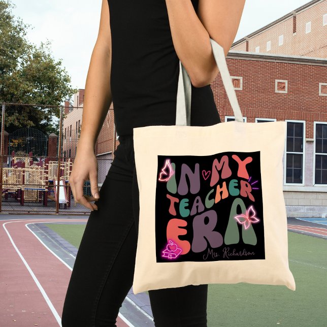Retro In my Teacher Era Neon Elements Tote Bag (Creator Uploaded)