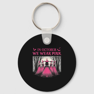 Retro In October We Wear Pink Witch Breast Cancer Keychain