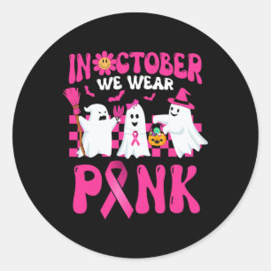 Retro In October We Wear Pink Wizard Ghosts Breast Classic Round Sticker