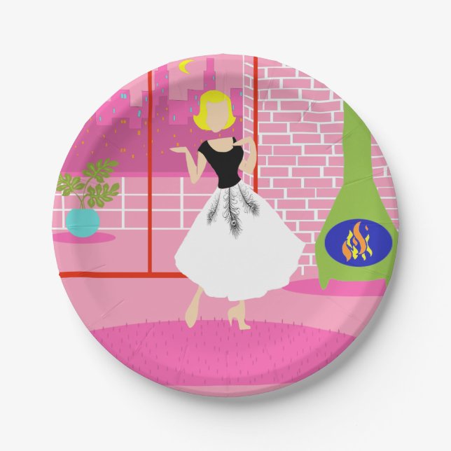 Retro In the Pink Paper Plate (Front)
