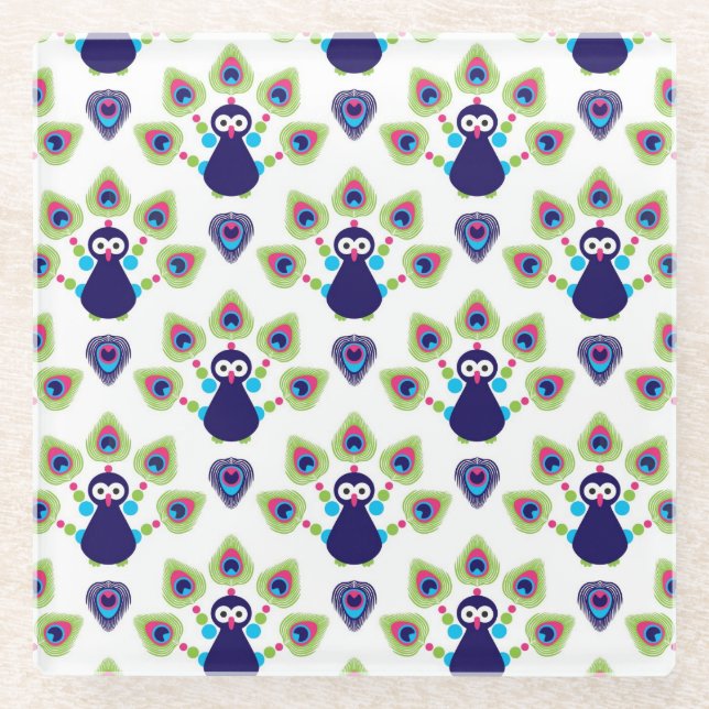 retro india exotic peacock glass coaster (Front)