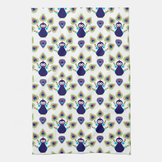 retro india exotic peacock kitchen towel (Vertical)
