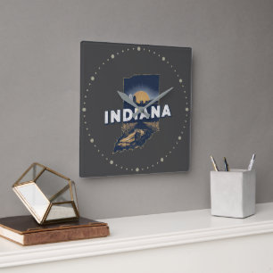 Retro Indiana Scenic Silhouette  Square Wall Clock