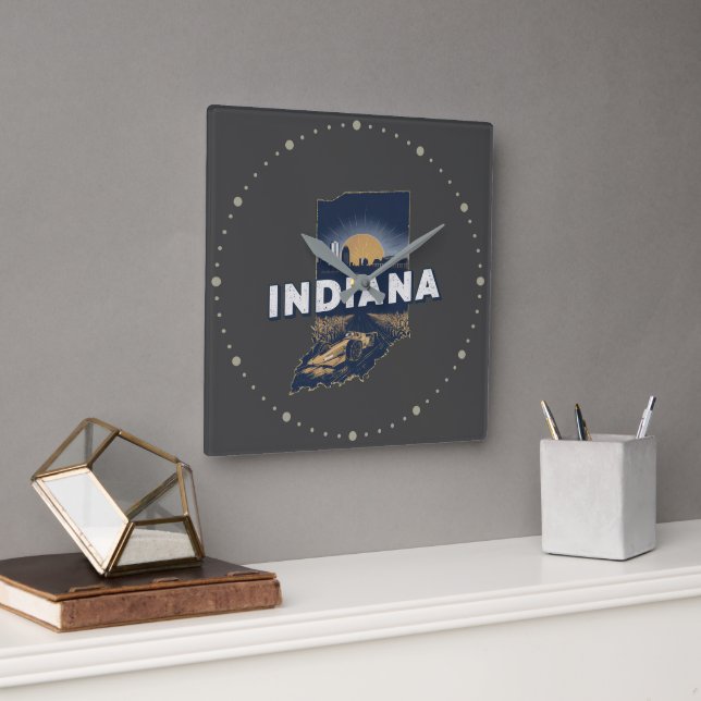 Retro Indiana Scenic Silhouette  Square Wall Clock (Office)