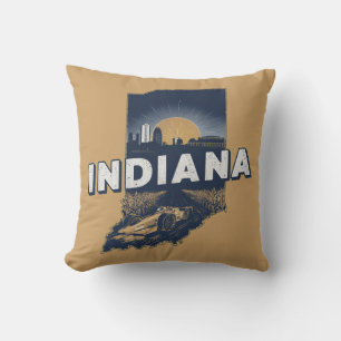 Retro Indiana Scenic Silhouette Throw Pillow