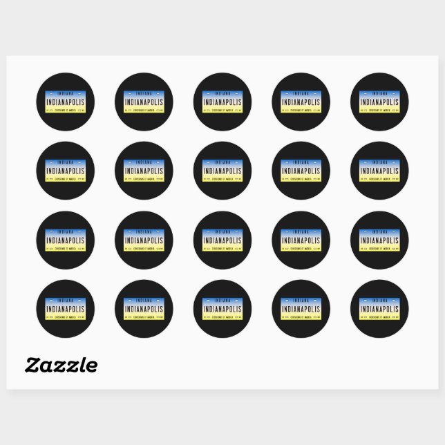 Retro Indianapolis Indiana State License Plate Classic Round Sticker (Sheet)