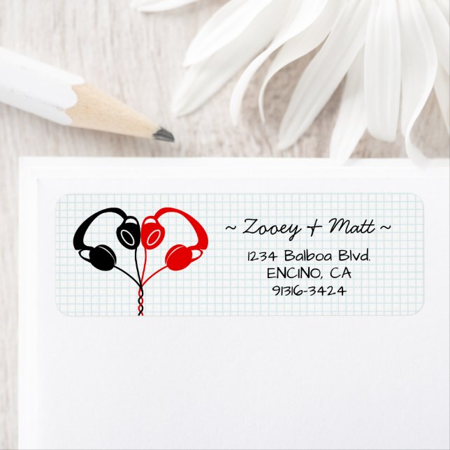 Retro Indie Headphones Heart Wedding Red and Black (Insitu)