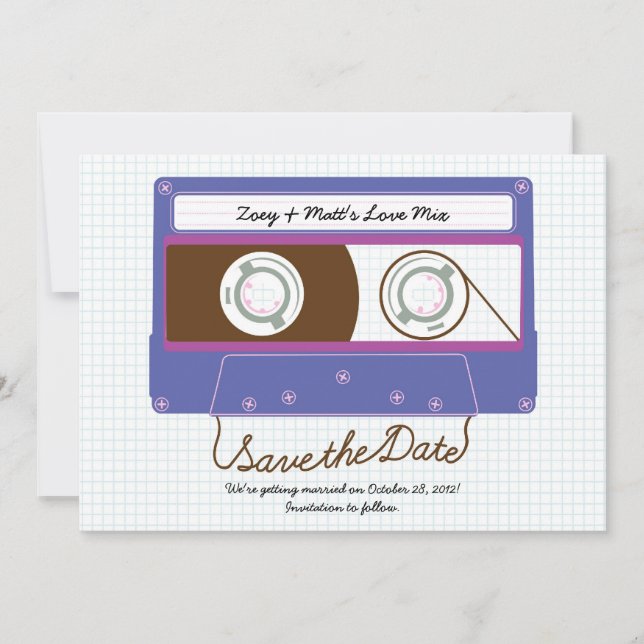 Retro Indie Mixtape Purple / Blue Save the Date (Front)