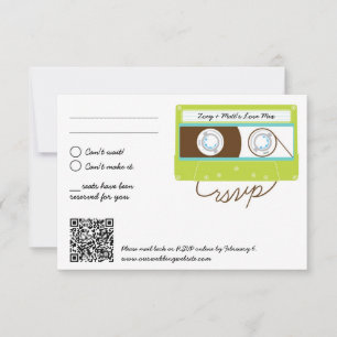 Retro Indie Mixtape Wedding Blue & Lime RSVP Card