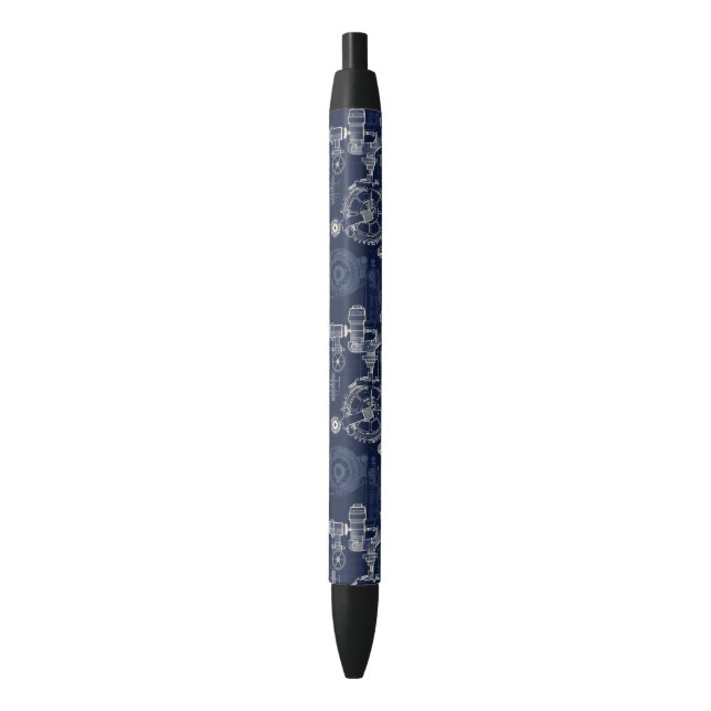 Retro Industrial Blue print Engineering Black Ink Pen (Front Vertical)