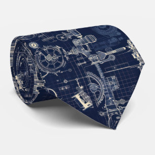 Retro Industrial Blue print Engineering Neck Tie