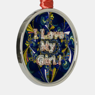 Retro Infinity I Love my Girl Metal Ornament