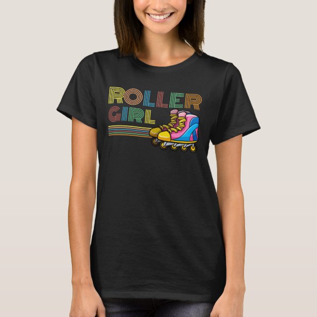 Retro Inline Skater Girl Roller Skates Lover T-Shirt (Front)