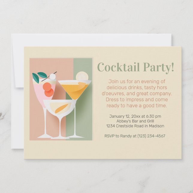 Retro-inspired cocktail party invitation (Front)