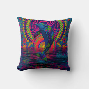 Retro Inspired Colourful Dolphin Throw Pillow