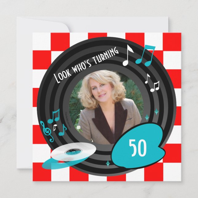 Retro Inspired Faux Vinyl Album Birthday Party Invitation (Front)