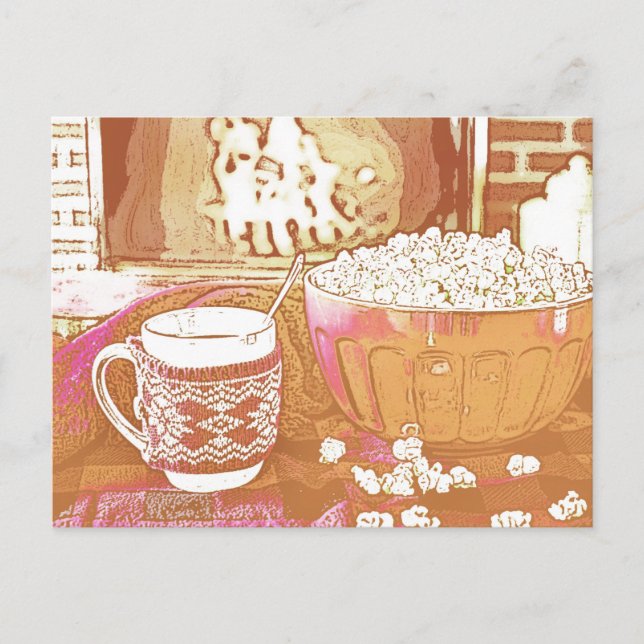 Retro-Inspired Festive Holiday Mug and Popcorn Postcard (Front)