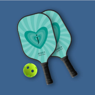 Retro Inspired Groovy Cyan Personal Monogram Pickleball Paddle