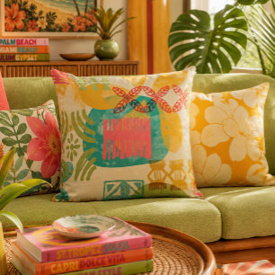 Retro Inspired Hawaiian Print pattern Throw Pillow