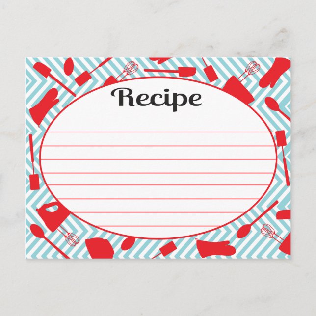 Retro inspired Kitchen utensil Recipe Cards (Front)